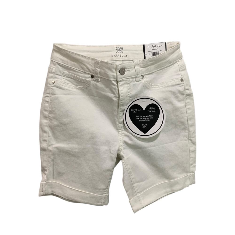 Size 4 Rafaella Womens New White Denim Jean Shorts High Rise